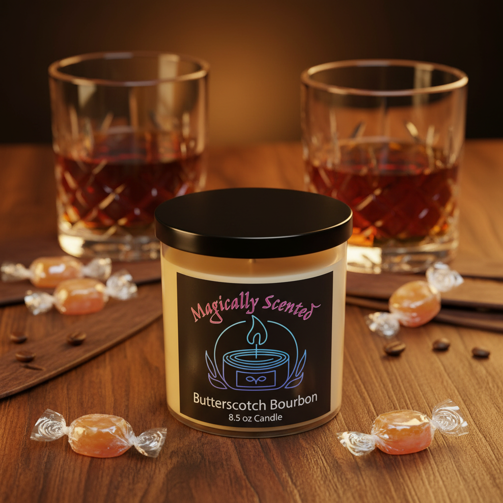 Butterscotch Bourbon Candle with styled background