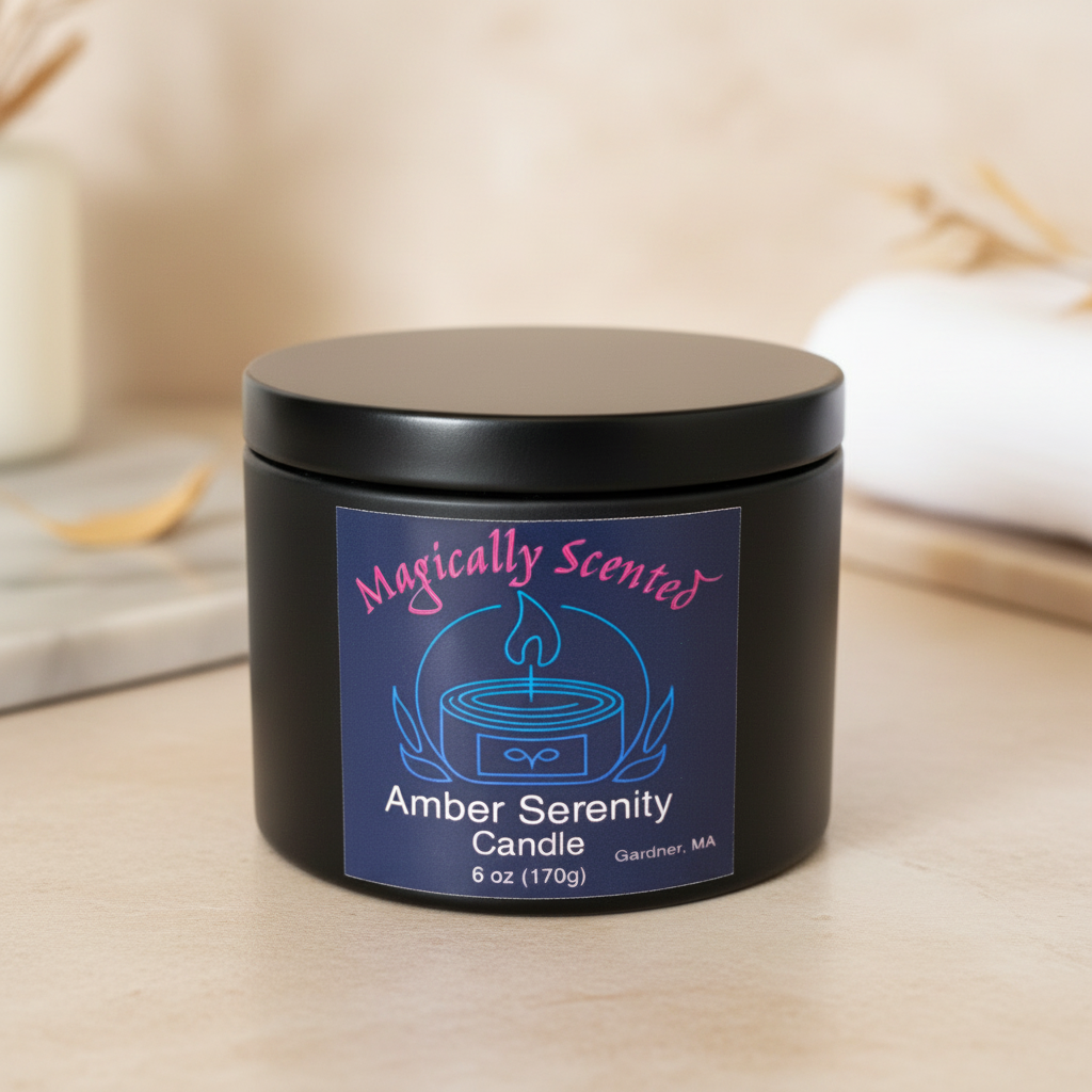 Amber Serenity Candle - Styled Background