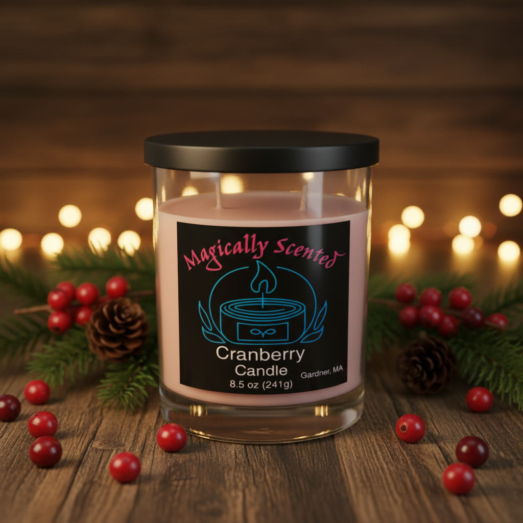 Cranberry Candle with styled background